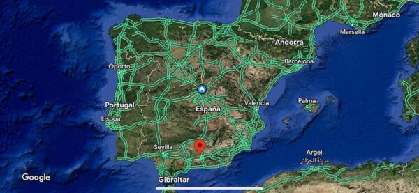 Ubicación de Moclín en el mapa (imagen de Google map.)